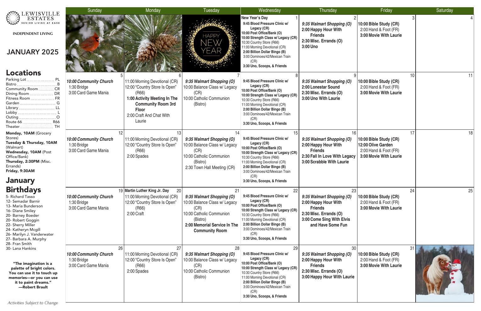 Independent Living Event Calendar