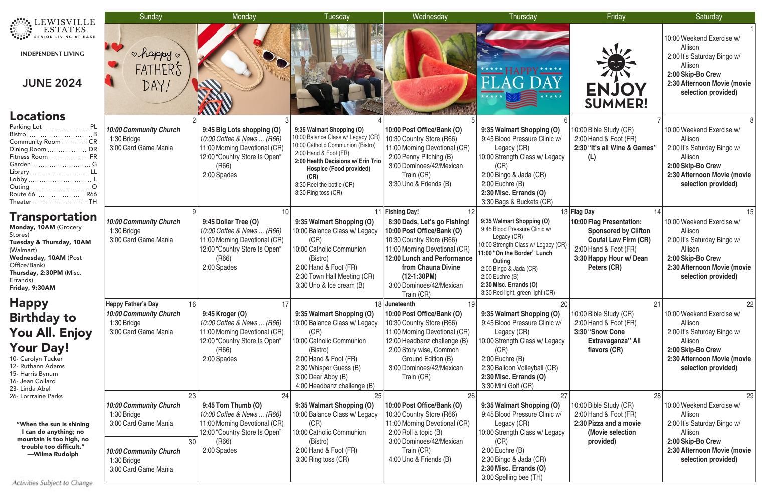 Independent Living Event Calendar