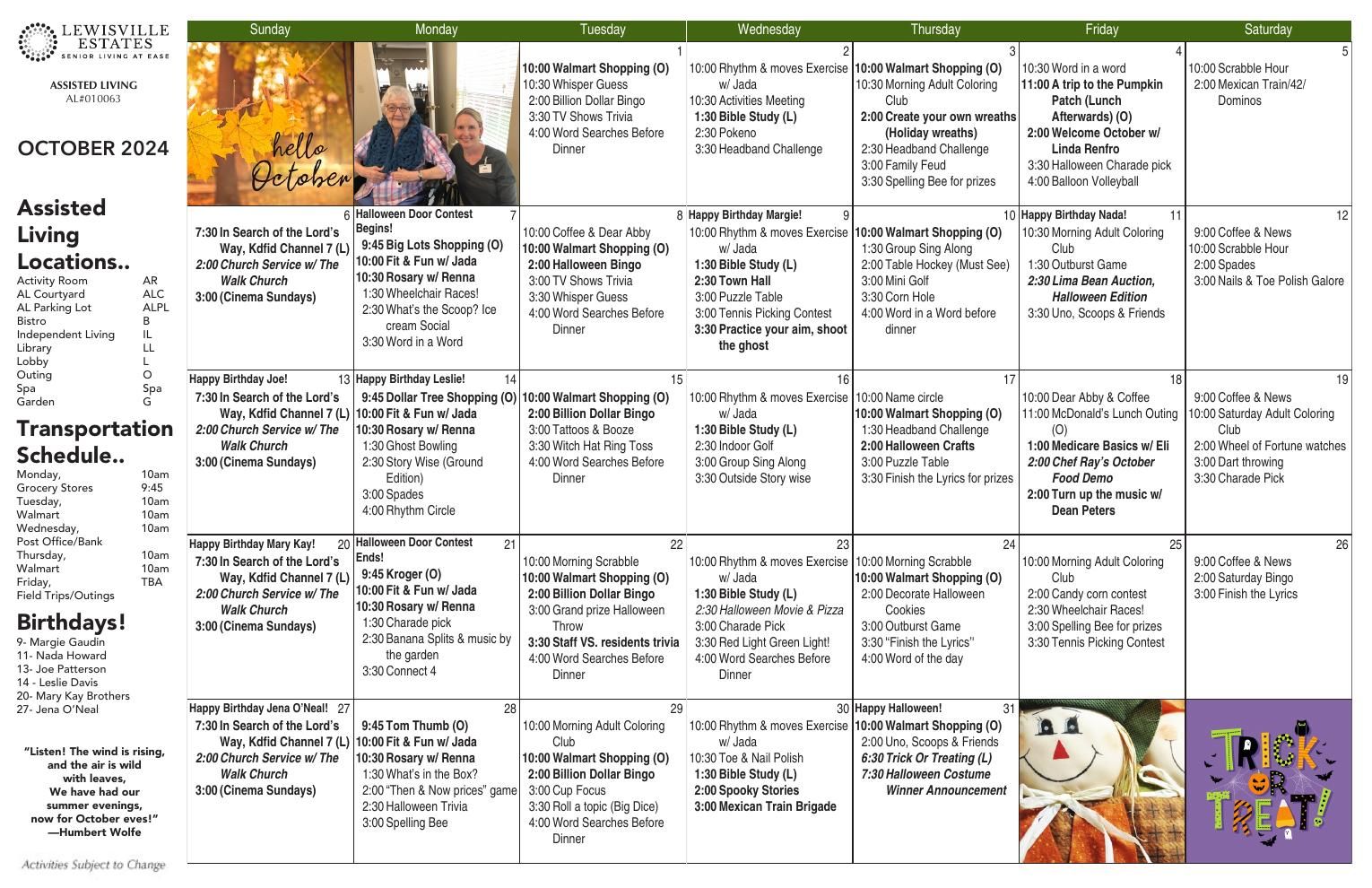 Assisted Living Event Calendar