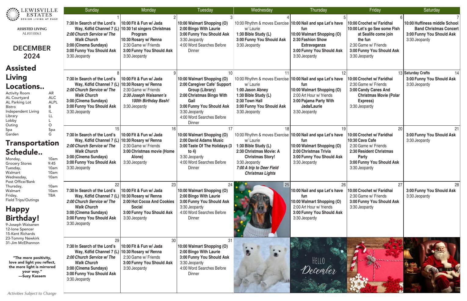 Assisted Living Event Calendar